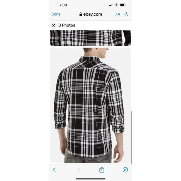 🔥5/25 sale🔥 Levi’s Men’s Button-Down Long Sleeves Black & White Plaid Shirt - Picture 3 of 13